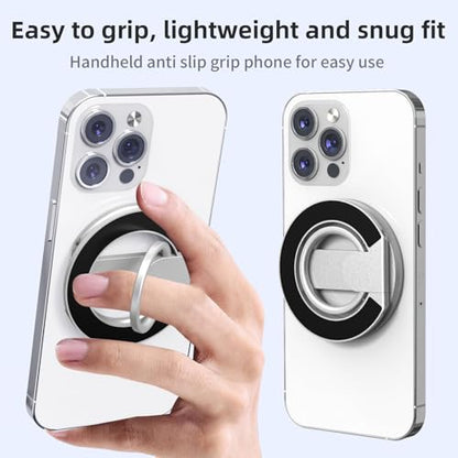 RESPECTED BRO Magnetic-Phone-Ring-Holder with Dual Rings, Compatible with iPhone 17/16/15/14/13/12, Multifunctional Stand for Desk,Office,Gym,Kitchen & All Metal Surfaces, Finger Loop Grip (Silver) - color: Silver