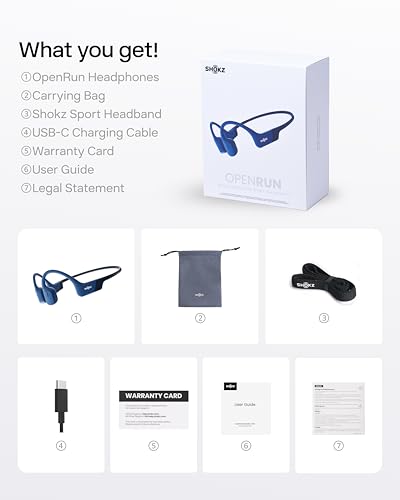 SHOKZ OpenRun Bone Conduction Bluetooth Headphones, Blue, USB-C Charging - color: Blue, size: Standard Size+USB-C Charging