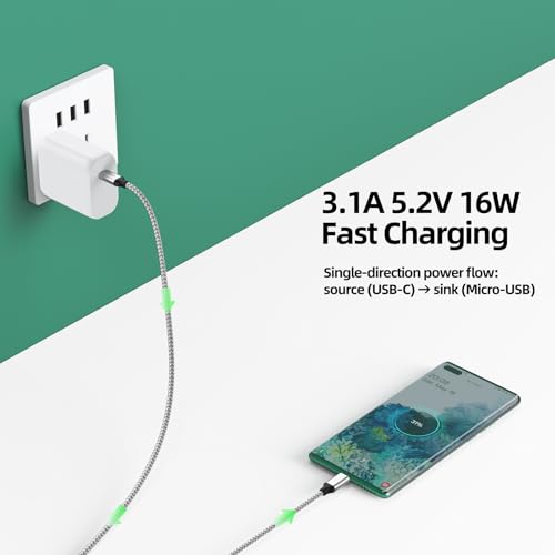USB C to Micro USB Cable 1ft, 16W Charging 480Mbps Data Transfer - size: 1 Feet