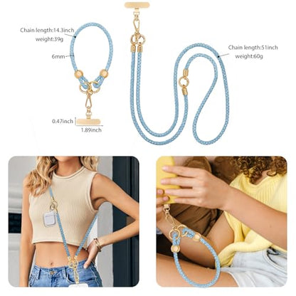 Crystal Phone Strap Crossbody and Wrist Lanyard, Anti Theft Layered & Wrist Strap Cell Phone Neck for Women - color: Blue a