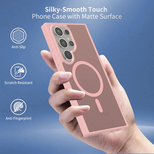 for Samsung Galaxy S24 Ultra Case Magnetic, [Compatible with Magsafe] 6.8 Inches Slim Fit Heavy Duty Protection Wireless Charging TPU and PC Shockproof Anti-Slip Protective Phone Cover, Pink - color: Pink Magnetic