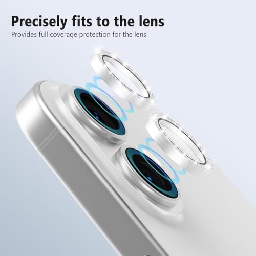 TENOC Camera Lens Protector for iPhone 16 & 16 Plus, Silver Glitter - size: iPhone 16/16 Plus