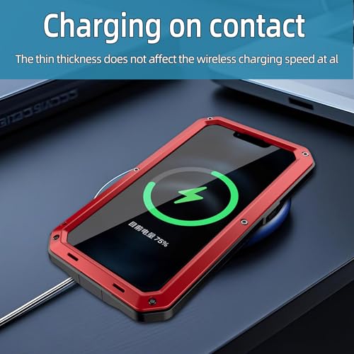 for iPhone 16E Metal Case,Heavy Duty Shockproof Aluminum Alloy Tough Armour Military Grade Phone Case for iPhone 17E,Full Body Protective Cover with Silicone Built-in Screen Protector-Red - color: Red