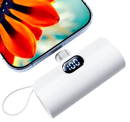Mini Power Bank,Capsule Power Phone Charger 5500mAh,Portable Charger with Dual USB-C Ports for iPhone 17/16/15/15 plus/15 pro/15 pro Max/Android Phone/Samsung/Moto/LG etc (White) - color: White