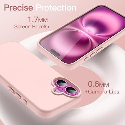 JETech Silicone Case for iPhone 16, Light Pink | Silky Soft Touch, Shockproof Protection, Scratch Resistant, Microfiber Lining - color: Light Pink, size: iPhone 16