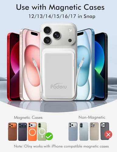podoru for Magsafe Power Bank, 10000mAh Magnetic Portable Charger - color: White