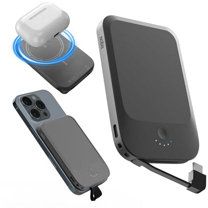 NOBIS Slim Magnetic Power Bank 22.5W 5000mAh with Built-in Cable - color: Black
