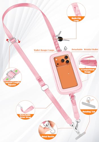 takyu Phone Strap Crossbody with Detachable RFID Wallet Pink - color: Pink