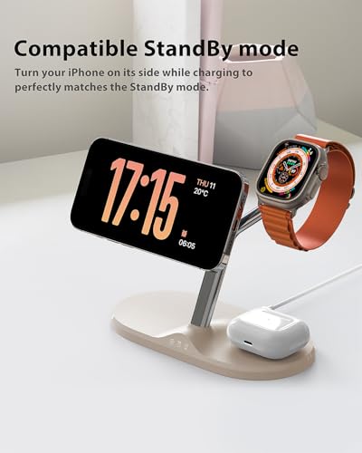 3 in 1 Wireless Charging Station for Apple Devices with MagSafe - color: Warm Gray, size: Included adapter