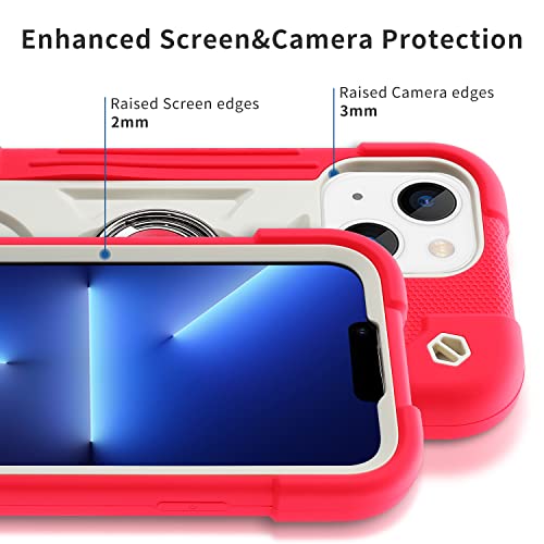 MARKILL Compatible with iPhone 14 Case/iPhone 13 Case 6.1 Inch with Built-in 360°Rotating Ring Stand, Military Grade Drop Protection Full Body Rugged Heavy Duty Durable Cover. Hot Pink - color: Hot Pink, size: iPhone 14/iPhone 13 6.1"