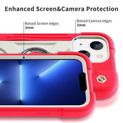 MARKILL Compatible with iPhone 14 Case/iPhone 13 Case 6.1 Inch with Built-in 360°Rotating Ring Stand, Military Grade Drop Protection Full Body Rugged Heavy Duty Durable Cover. Hot Pink - color: Hot Pink, size: iPhone 14/iPhone 13 6.1"