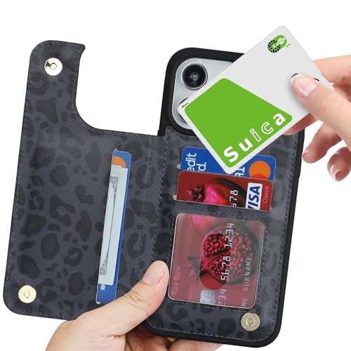 iCoverCase Compatible with iPhone 13 Pro Case with Card Holder, Wallet Phone Case for Women Men RFID Blocking PU Leather Protective Case 6.1 Inch (Black Leopard) - color: Black Leopard