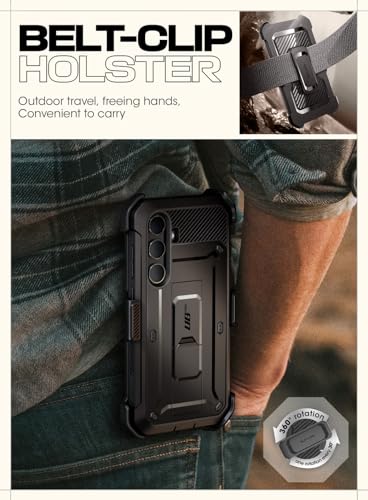 SUPCASE for Samsung Galaxy S24 Case with Stand [2 Front Frames] [Built-in Screen Protector & Belt-Clip] [Military-Grade Protection] Heavy Duty Rugged Kickstand Phone Case for Galaxy S24 6.2", Black | 2x Front Frame, Invisible Kickstand, Belt Clip Holster,