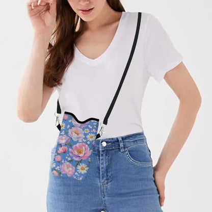 Neoprene Cell Phone Sleeve Pouch Case Bag with Crossbody Strap Neck Lanyard for Women 7.1 X 3.9 in Blue Flower - color: Blue Flower