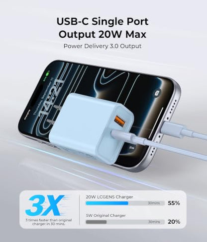 [2 Pack] 20W USB C Charger Block, 2 Ports Fast Charging Adapter - color: 2-Pack Lobelia Purple+Baby Blue