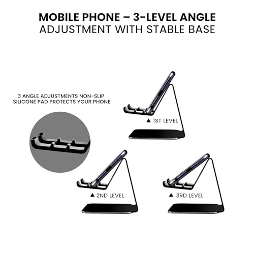 Black Phone Stand for Desk | 3 Positions Adjustable Cellphone Holder for Desk | Black Metal Phone Stand Tablet Holder | Desktop Tablet Stands Office Accessories | Compatible with All Devices - style: K