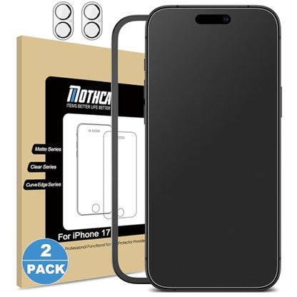 Mothca 2 Pack Matte Glass Screen Protector for iPhone 17 [6.3 inch] + 2 Pack Camera Lens Protector, Anti-Glare & Anti-Fingerprint Case Friendly Tempered Glass, Bubble Free, Smooth as Silk - size: iPhone 17-6.3 Inch