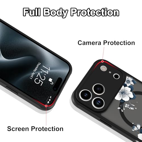 Magnetic for iPhone 17 Pro Case,White Flower | [Compatible with MagSafe] Cute Fashion Translucent Matte Hard Back Shockproof Anti-Scratch Phone Case,Ink Flower - color: Ink Flower, size: iPhone 17 Pro