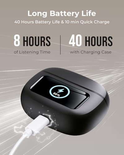Wireless Earbuds with Smart Touchscreen Case, Bluetooth 6.0 Ear Buds with AI Noise Cancelling Calls, 40H Playtime Stereo Headphones, IPX7 Waterproof Earbuds for Workout, Travel, iPhone, Android, Black
