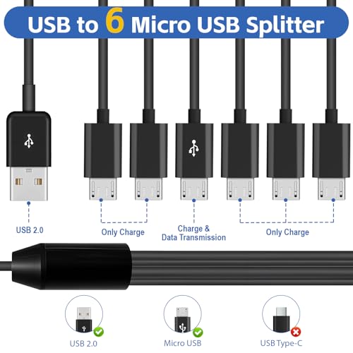 Micro USB Cable, Micro USB Splitter, Micro USB Charger & Data Cable 1.64ft - color: Black-1.64ft, size: 6