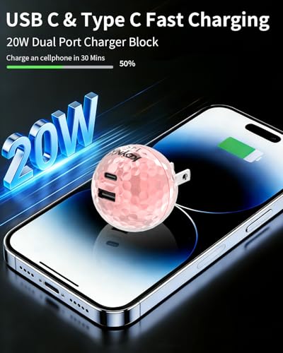 USB C Charger Block, Dual Port 20W Fast Charging Wall Charger Creative Ball Power Adapter for iPhone 17/17 Air/17 Pro/17 Pro Max/16/16 Pro/16 Pro Max/16 Plus/15/14/13/12, Galaxy, iPad, Airpods, More - color: Rose gold
