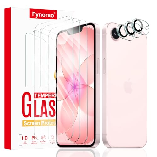 3+3-Pack, Screen Protector and Camera Lens Protector for iPhone 17e/16e, Tempered Glass Film, Impact-Protection, HD, Anti-Scratch, 9H Hardness, Case Friendly, Bubble Free, 2.5D Curved Edges - size: 17e/16e Clear 3+3pcs
