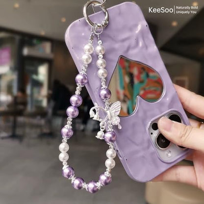 Korean-Style Pearl Butterfly Phone Charm - Luxe Hands-Free Elegance, Universally Compatible with iPhone & Android, Radiating Timeless Charm, Purple - color: 02 Purple Peal Butterfly