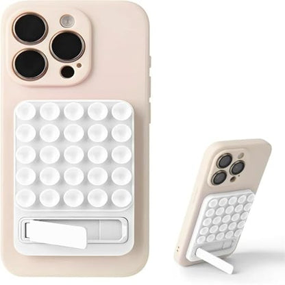 Silicone Suction Phone Mount, Universal Foldable Kickstand Holder for Mirror Glass, Strong Grip Washable Reusable Cell Phone Stand for Hands-Free Video Selfie (Pink) - color: Pink