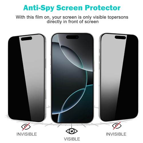 PEHAEL for iPhone 16 Pro Privacy Screen Protector+Camera Lens Protector