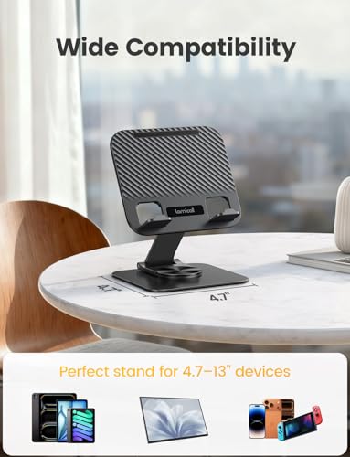 Lamicall Adjustable iPad Stand for Desk, Ultra-Slim Foldable, 360° Rotation - color: Black