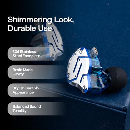 Linsoul KZ ZS10 Pro, 4BA+1DD 5 Driver in Ear Monitor, HiFi Wired Earbuds, Gaming Earbuds, Hybrid IEM Earphones with Stainless Steel Faceplate, Detachable Cable for Musician(with Mic, Glare Blue) - color: Glare Blue, style: With Mic