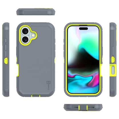 CoverON Rugged Designed for Apple iPhone 16 Case, Heavy Duty Military Grade A Hybrid Etched Grip Rigid Hard Plastic Cover Fit iPhone 16 Phone Case - Gray/Green - color: Gray