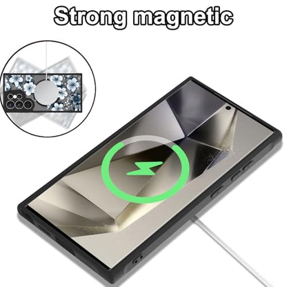 Magnetic for Samsung Galaxy S24 Ultra Case,White Flower | Compatible with MagSafe,Cute Fashion Translucent Matte Hard Back Shockproof Anti-Scratch Phone Case-Ink Flower - color: Ink Flower, size: Samsung Galaxy S24 Ultra
