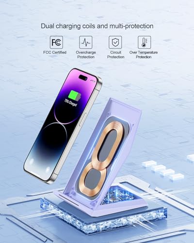 NANAMI Fast Wireless Charger 2 Pack, Desktop Wireless Charging Stand - color: White/Purple