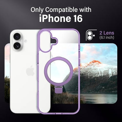 Magnetic Case for iPhone 16 - [Built-in Invisible Stand] [Compatible with MagSafe] [Military Grade Drop Protection] Anti-Yellowing Hard Back Silicone Edge Cover, 6.1", Clear Purple - color: Clear Purple, size: iPhone 16 6.1''
