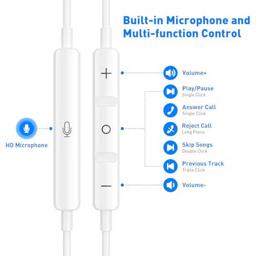USB C Headphones Magnetic Wired Earbuds with Mic Volume Control 4ft White - color: White