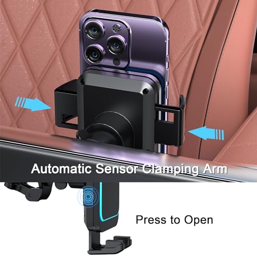 Wireless Car Charger Mount, Dual Coil 15W Fast Charging Holder with Auto Smart Sensor Clamping and LED Ambient Light, Upgraded Phone Holder for Cars