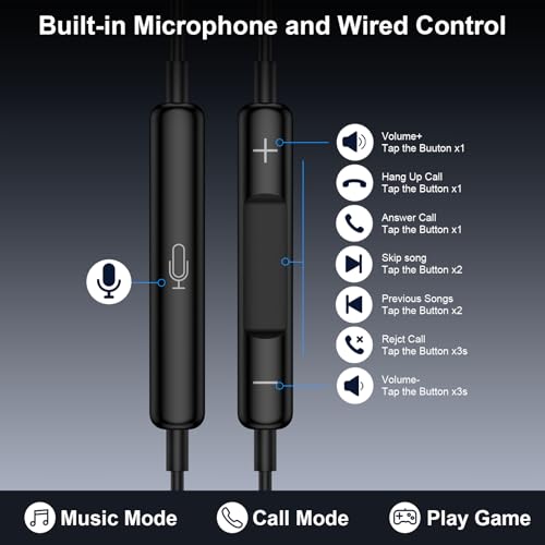 USB C iPhone 17 Wired Headphones 17e Wired Ear Buds headphones, Black - color: Braided cable Black