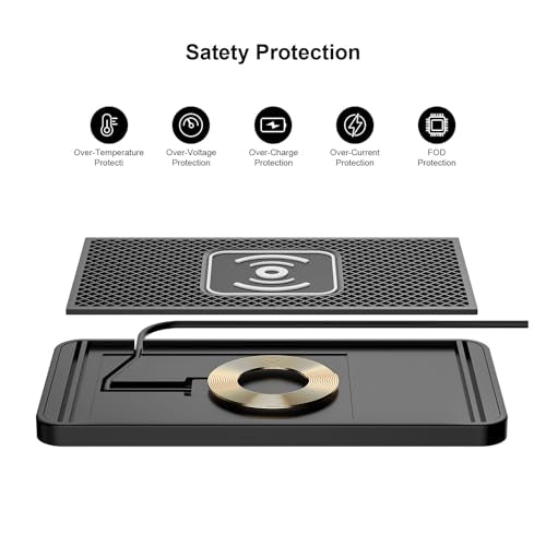 Tangxi Wireless Car Charger Charging Pad, 15W Non Slip Fast Charger Flat Mat, Compatible with iOS 11/12/13/14/15/16/17, S 21/22/23/24/25