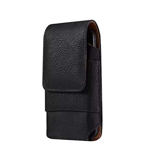 Cell Phone Belt Clip Holster Leather Men, Cell Phone Waist Bag with Card Holder, Vertical Leather Smartphone Pouch with Belt Loop Carry Case Travel Outdoor Camping Phone Belt Holder Wallet Fanny Pack - color: Black, size: 5.2 INCH