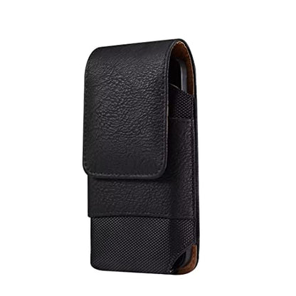 Cell Phone Belt Clip Holster Leather Men, Cell Phone Waist Bag with Card Holder, Vertical Leather Smartphone Pouch with Belt Loop Carry Case Travel Outdoor Camping Phone Belt Holder Wallet Fanny Pack - color: Black, size: 7.2 INCH