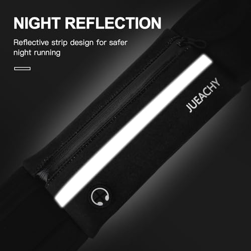 Jueachy Running Belts for Women Waterproof Fanny Pack Running Waist Pouch Phone holder Adjustable Sports Money Belt with Headphone Port - color: Black