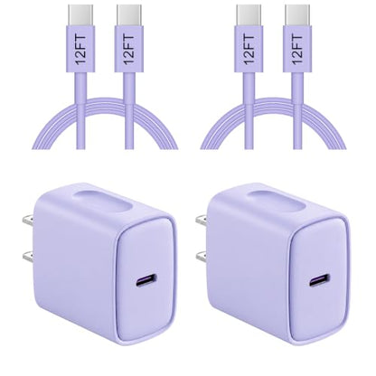 iPhone 17 16 15 Charger Fast Charging 12FT - 20W USB C Charger Block - color: Purple, size: 12FT