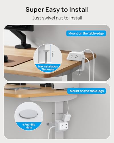 TROND Desk Clamp Power Strip, Desk Mount Charging Station with 5 AC Outlets - color: White, size: 6FT (2U1C)