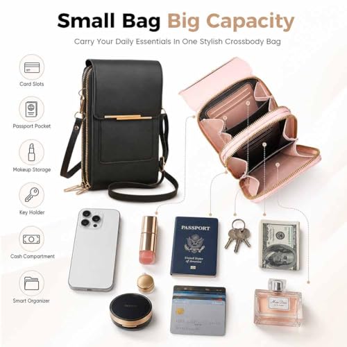 Anti-theft leather bag, Women's Touch Screen Mobile Phone Messenger bag, RFID Block Mobile Phone Purse - color: Blue Gray