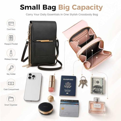 Anti-theft leather bag, Women's Touch Screen Mobile Phone Messenger bag, RFID Block Mobile Phone Purse - color: Blue Gray