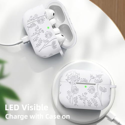 Lerobo for AirPods Pro 3 Case, Flower Engraved Soft Silicone Cover, White - color: A-White, size: AirPods Pro 3