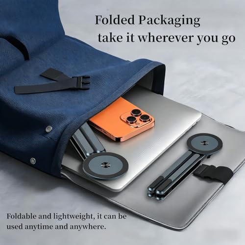 Magnetic Phone Holder & Foldable Laptop Riser, Matte Black Aluminum Multi‑Device Desk Mount, N52 MagSafe Stand, Ergonomic Laptop Elevator for MacBook iPad iPhone Travel Office - color: Grey