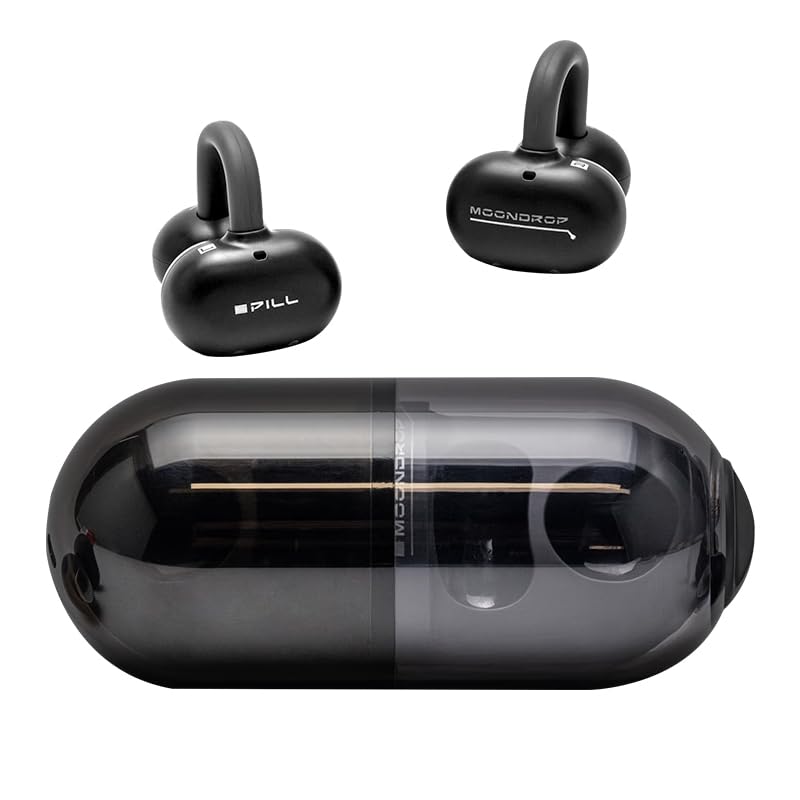 Moondrop Pill Open Ear Headphones Bluetooth 6.0 OWS Hanging Earphones IPX4 Open Ear Clip Wireless Earbuds Built-in AI ENC MD-0WS-003 (Black) - color: BLACK