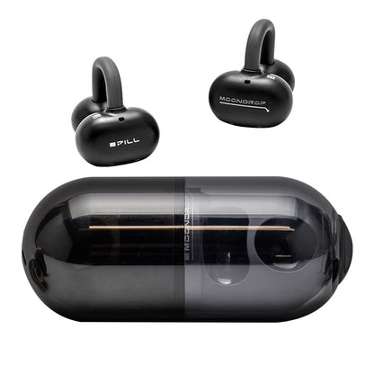 Moondrop Pill Open Ear Headphones Bluetooth 6.0 OWS Hanging Earphones IPX4 Open Ear Clip Wireless Earbuds Built-in AI ENC MD-0WS-003 (Black) - color: BLACK